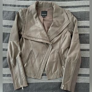 Grey Leather Jacket - Womens Small - Trouve